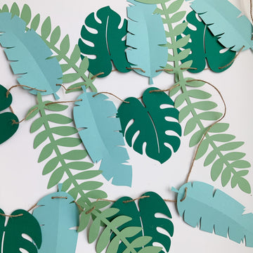 Pinfliers Jungle / Safari Theme Birthday Party Decoration, Paper Tropical Leaf Bunting, 12 pieces